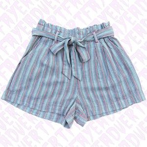 Colorful Pinstriped Stripe Shorts High Waisted Paperbag Shorts Stretchy Waist 🌷